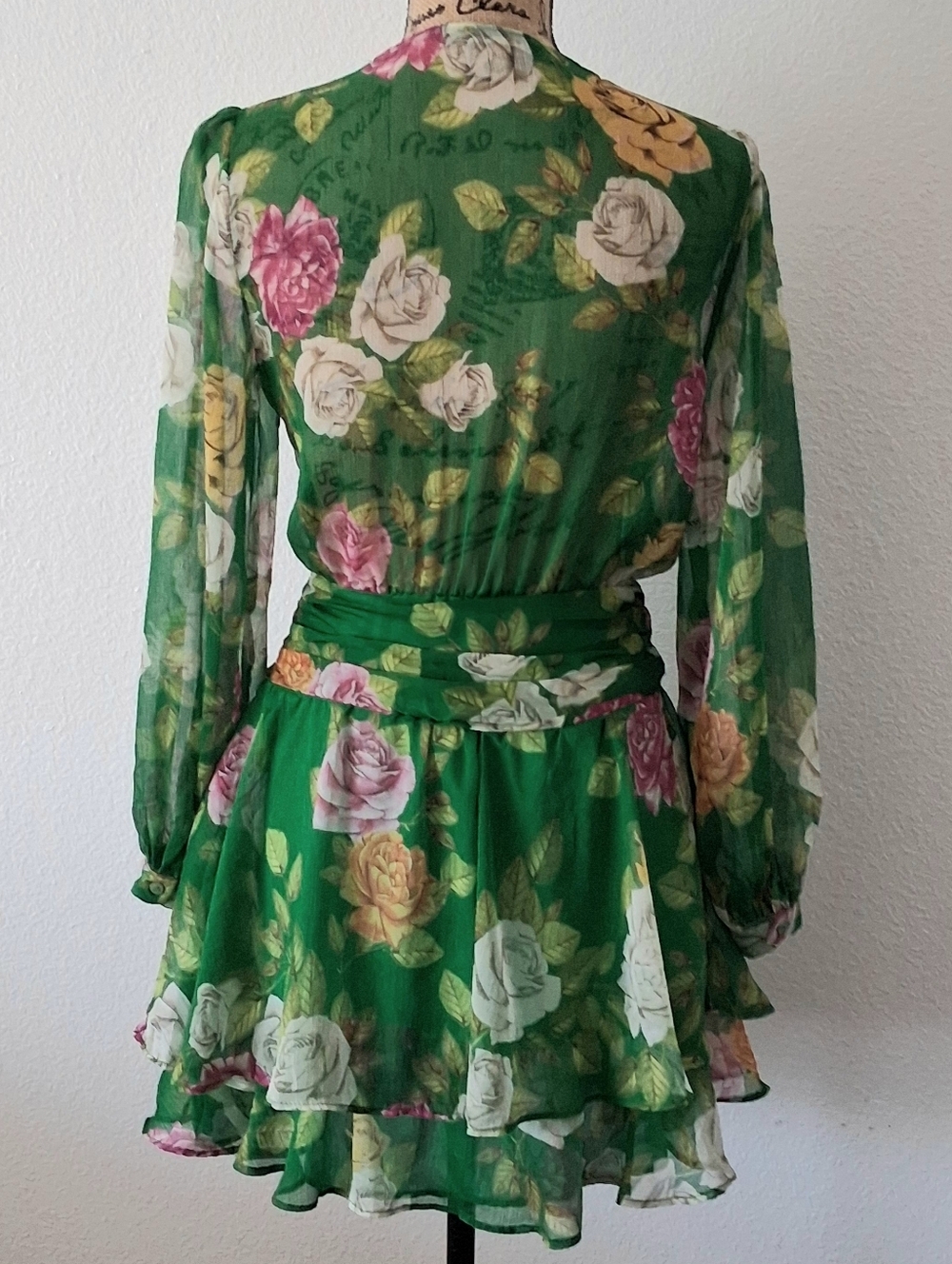 Zara Green Rose Print Mini Ruffled Dress Size S - Picture 3 of 6